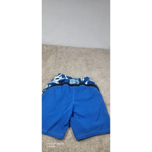 Speedo Swim Trunks Board Shorts w/ Liner Mens Med Black Blue Waves‎ Swimsuit - Picture 5 of 6